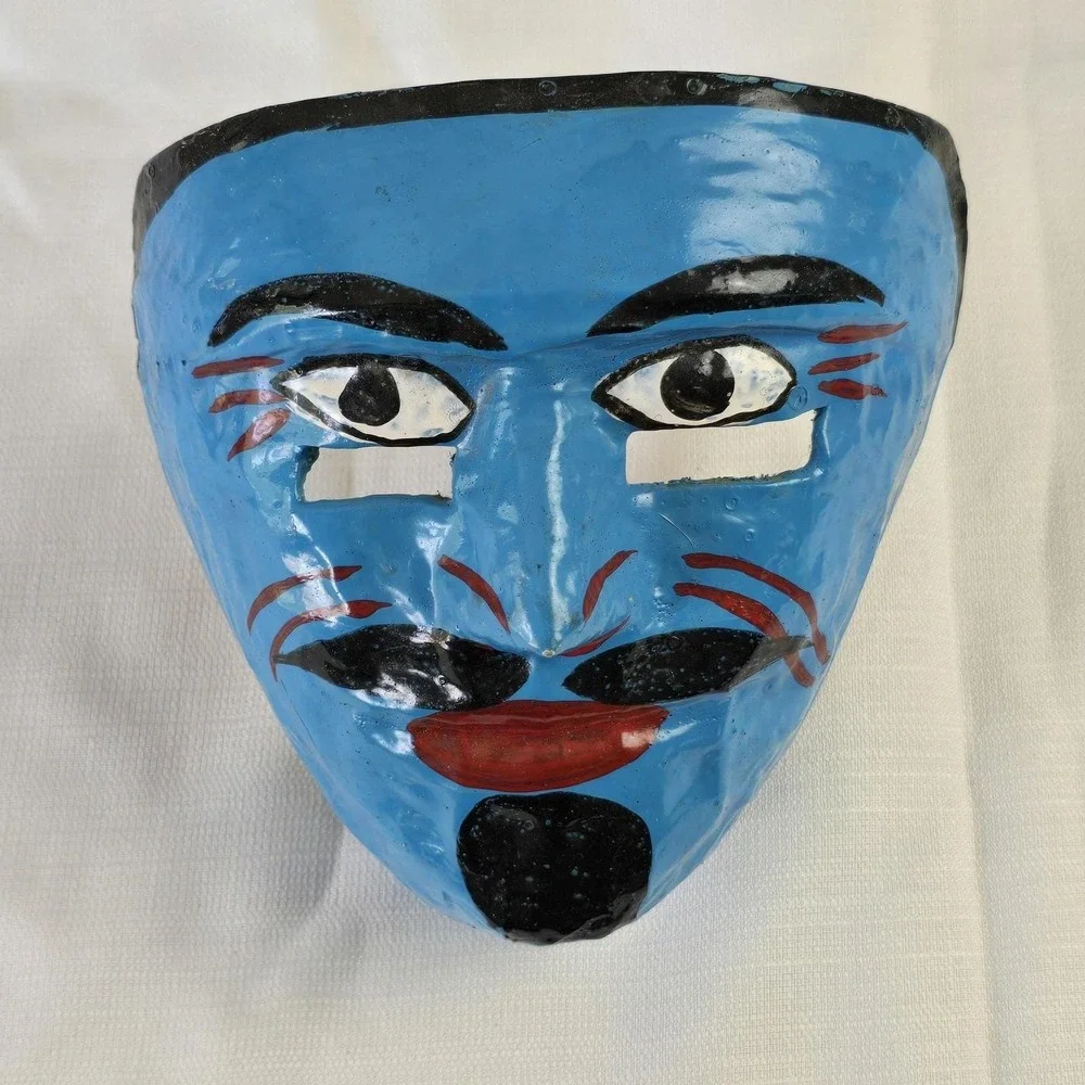 Vintage Papier-Mâché Mask Folk Art Handmade Painted Face 6 Inch Wall Decor